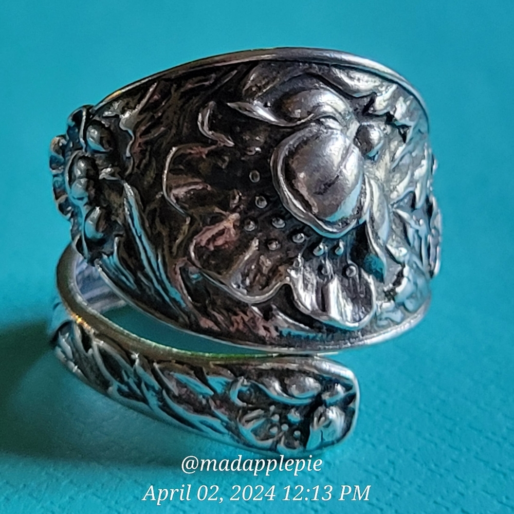 Vintage Wildflowers Spoon Ring Sterling Silver Designer Handmade Mother Nature